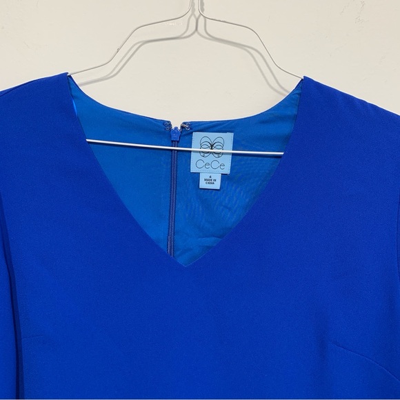 New! $129 CeCe Women's Tie Cuff 3/4-Sleeve V-Neck Shift Dress Blue Size 4 - Picture 6 of 8